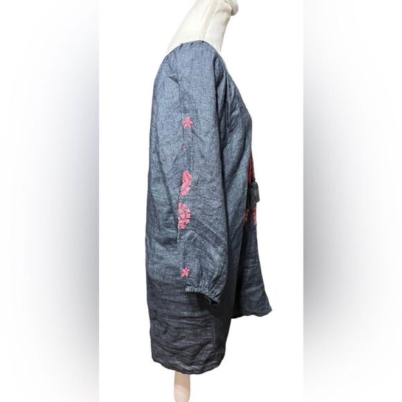 Roller Rabbit | 100% Linen Embroidered Tunic Shift Dress | Blue & Pink | medium - Picture 3 of 6